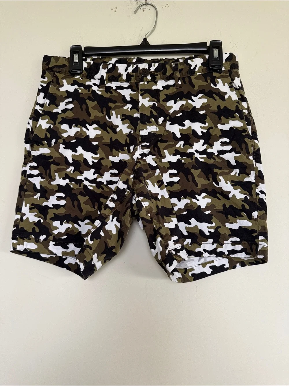 Michael Kors Men’s Camouflage Swim Trunks — Olive, Black, White